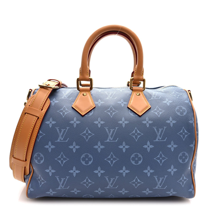 LOUIS VUITTON CALFSKIN MONOGRAM SPEEDY P9 BANDOULIERE 30 SILK BLUE