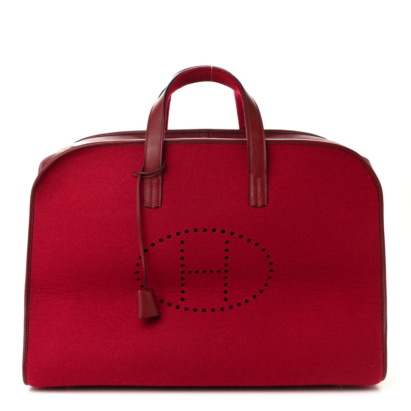 HERMES FELT BARENIA FEU2DOU TRAVEL BAG ROUGE VIF ROUGE H