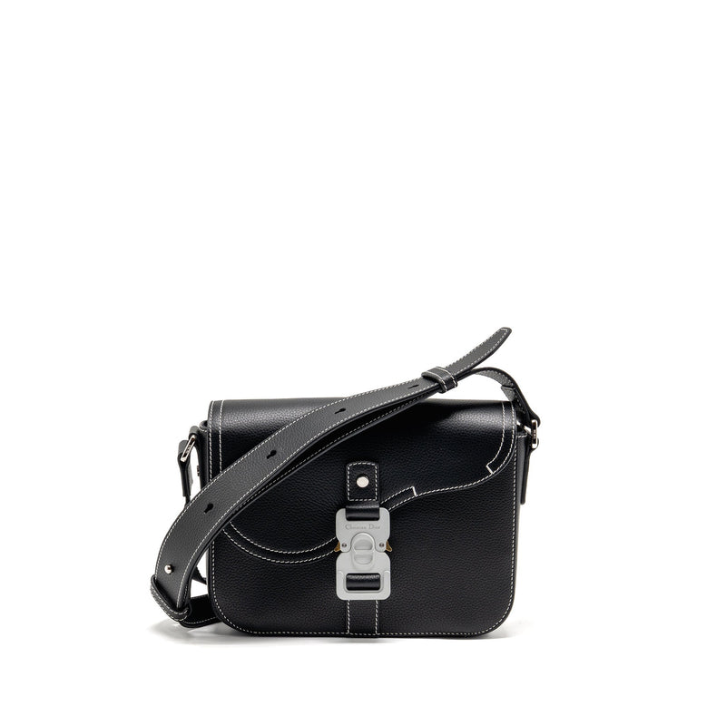 DIOR MEDIUM SADDLE FLAP MESSENGER BAG GRAINED CALFSKIN BLACK GHW