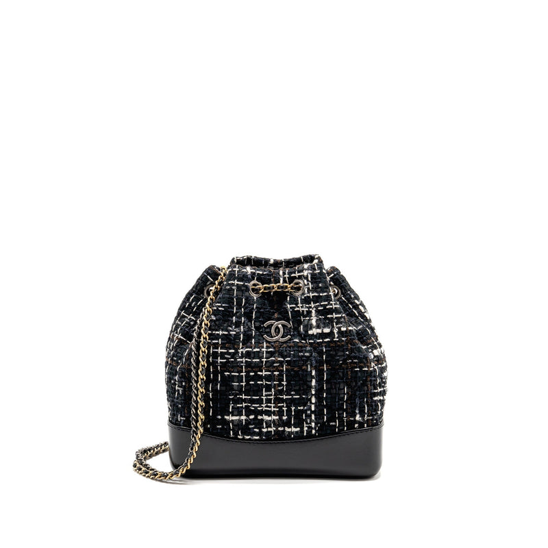 CHANEL SMALL GABRIELLE TWEED BACKPACK BLACK/WHITE/BROWN MULTICOLOUR HARDWARE