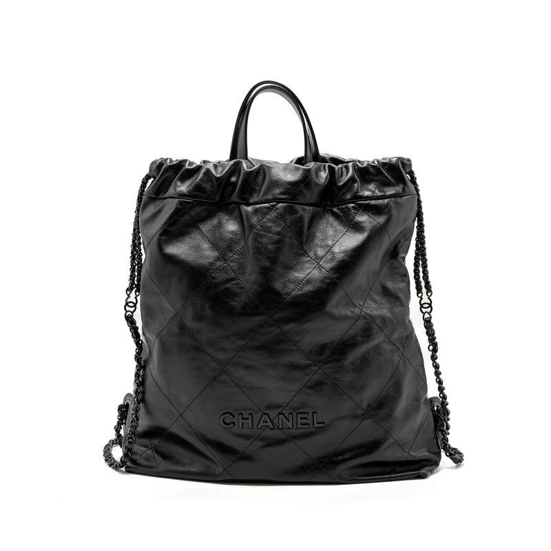 CHANEL 22 BACKPACK CALFSKIN SO BLACK / BLACK HARDWARE (MICROCHIP)
