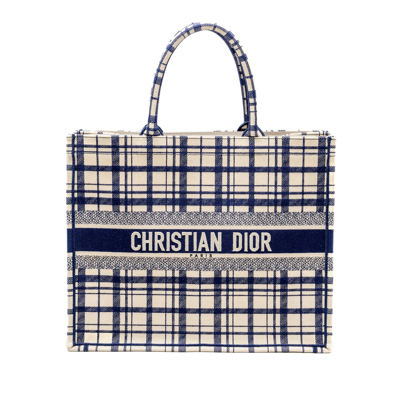 DIOR LARGE BOOK TOTE LINEN BLUE CANVAS