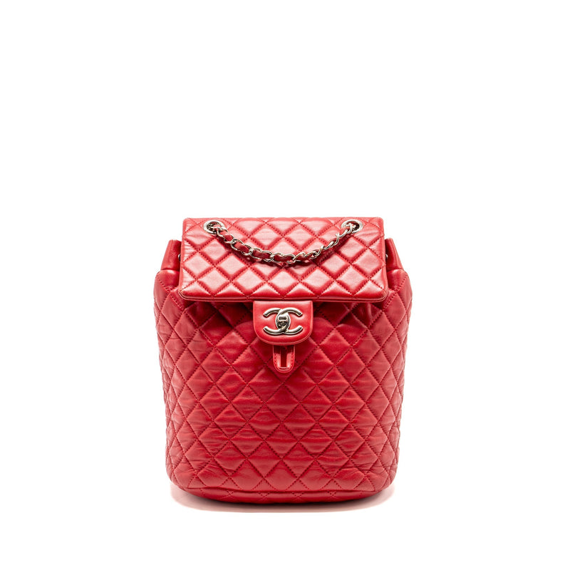 CHANEL SMALL URBAN SPIRIT QUILTED BACKPACK LAMBSKIN RED LGHW