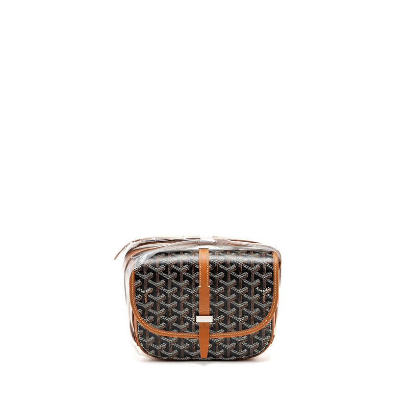 GOYARD BELVEDERE PM MESSENGER BAG GOYARDLINE CANVAS/CALFSKIN BLACK/TAN SHW