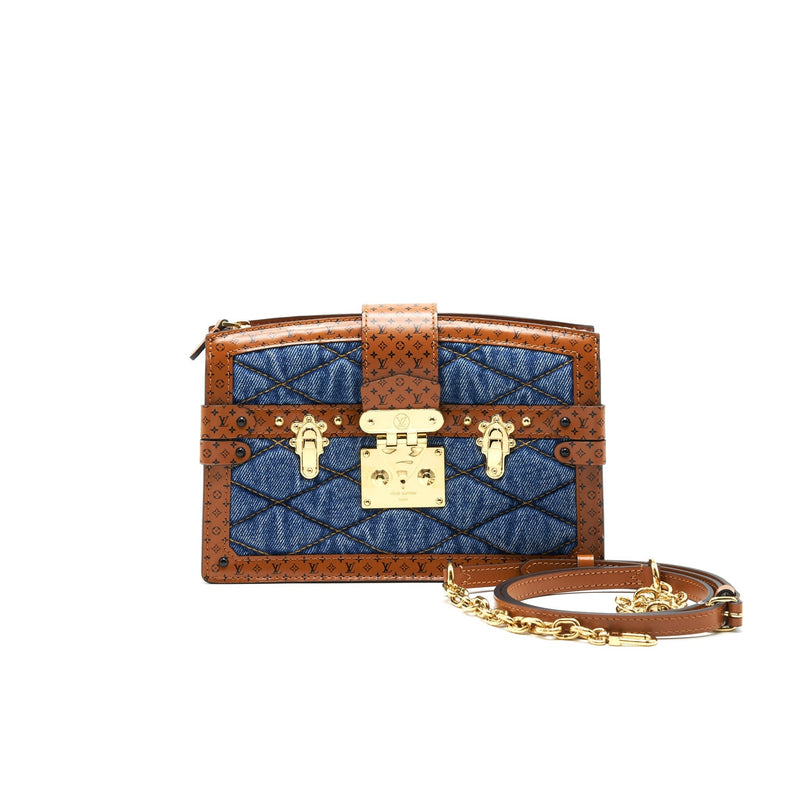 LOUIS VUITTON TRUNK CLUTCH MALLETAGE DENIM WITH MONOGRAM LEATHER