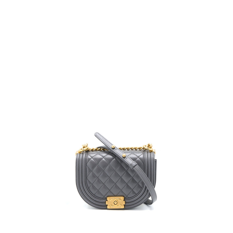 CHANEL 22A BOY MESSENGER BAG CAVIAR GREY GHW (MICROCHIP)