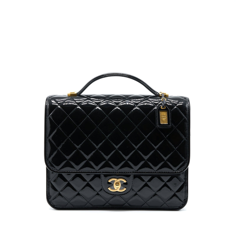 CHANEL 22K LARGE BACKPACK PATENT BLACK BRUSHED GHW (MICROCHIP)