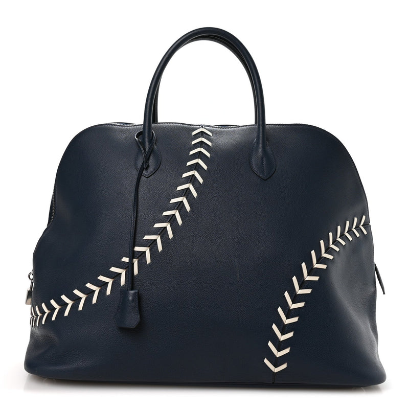 HERMES EVERCOLOR 1923 BOLIDE 45 BASEBALL BAG BLEU DE MALTE BLANC