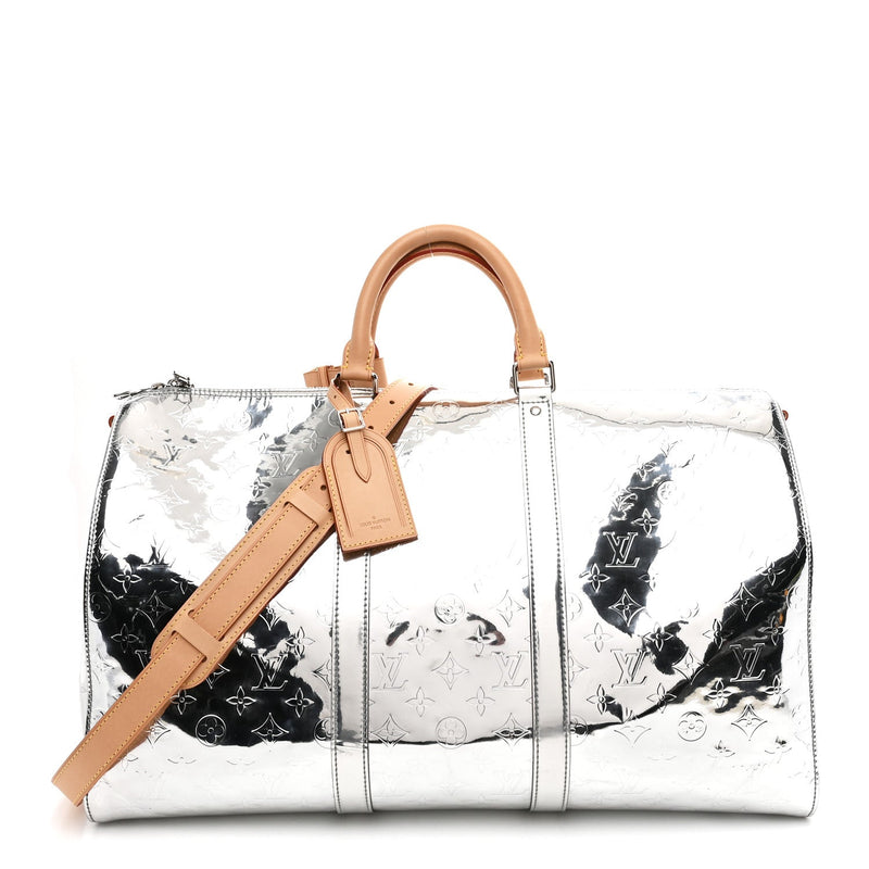 LOUIS VUITTON MONOGRAM MIRROR KEEPALL BANDOULIERE 50 SILVER