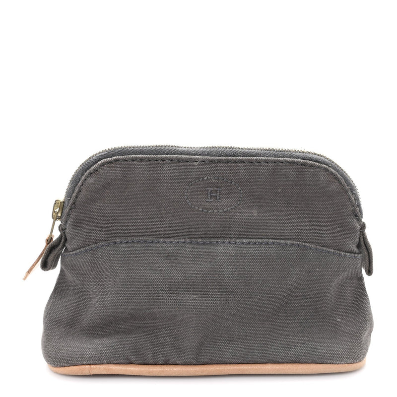 HERMES COTTON CANVAS MINI BOLIDE TRAVEL COSMETIC POUCH GRIS