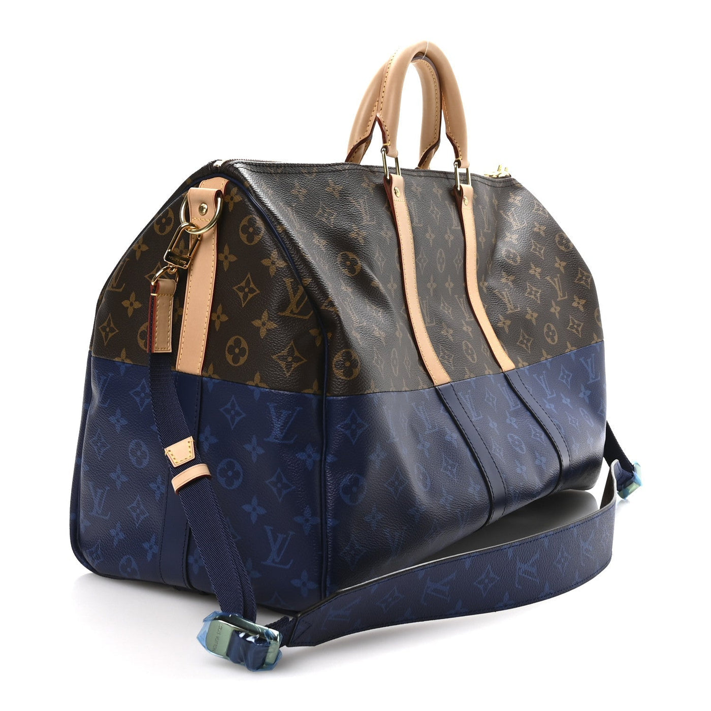 LOUIS VUITTON MONOGRAM SPLIT KEEPALL BANDOULIERE 50 PACIFIC BLUE