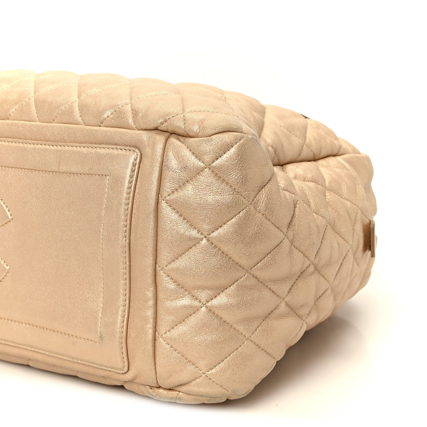 CHANEL METALLIC LAMBSKIN QUILTED COCO COCOON BOWLER LIGHT GOLD
