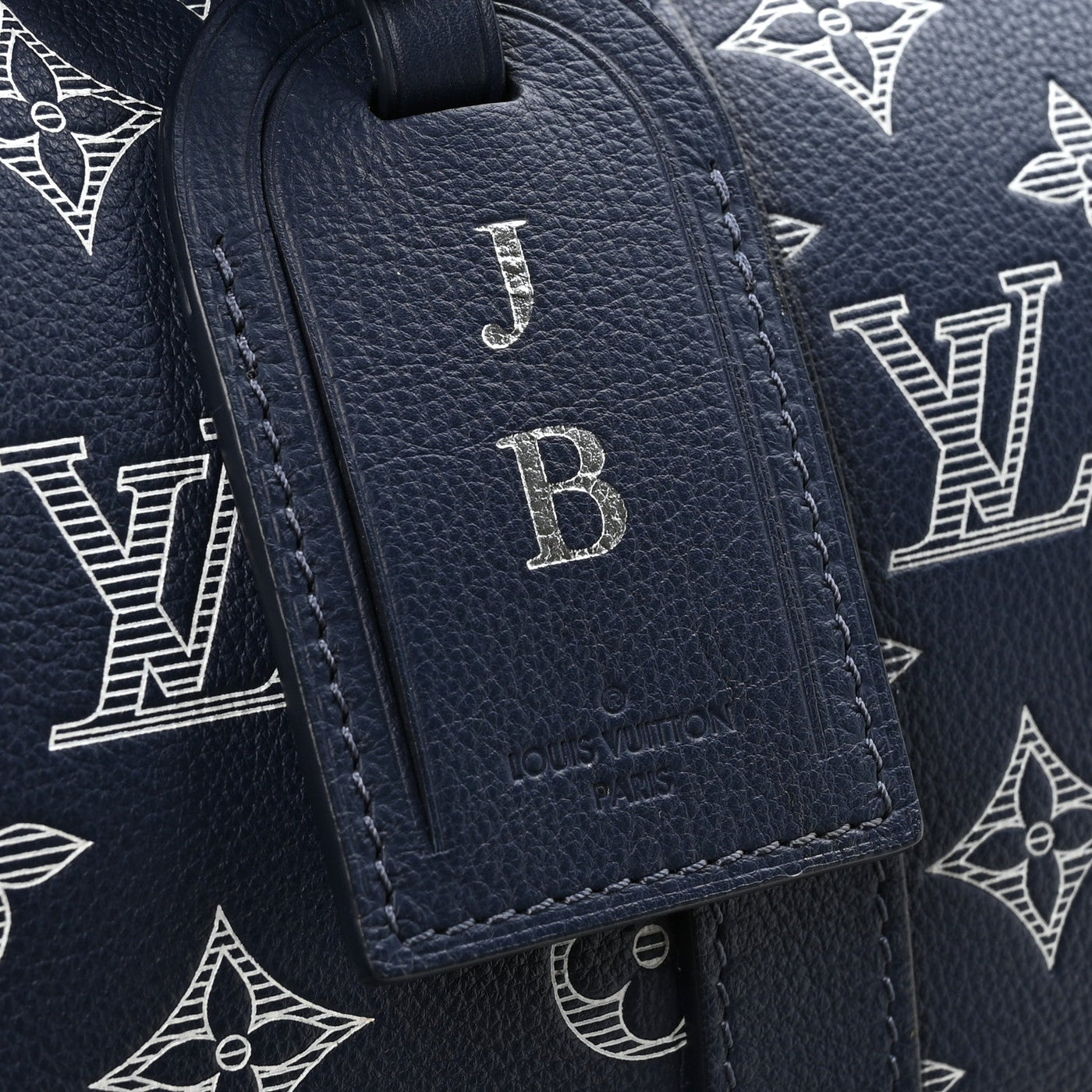 LOUIS VUITTON CALFSKIN SHADOW MONOGRAM KEEPALL BANDOULIERE 50 INK BLUE WHITE