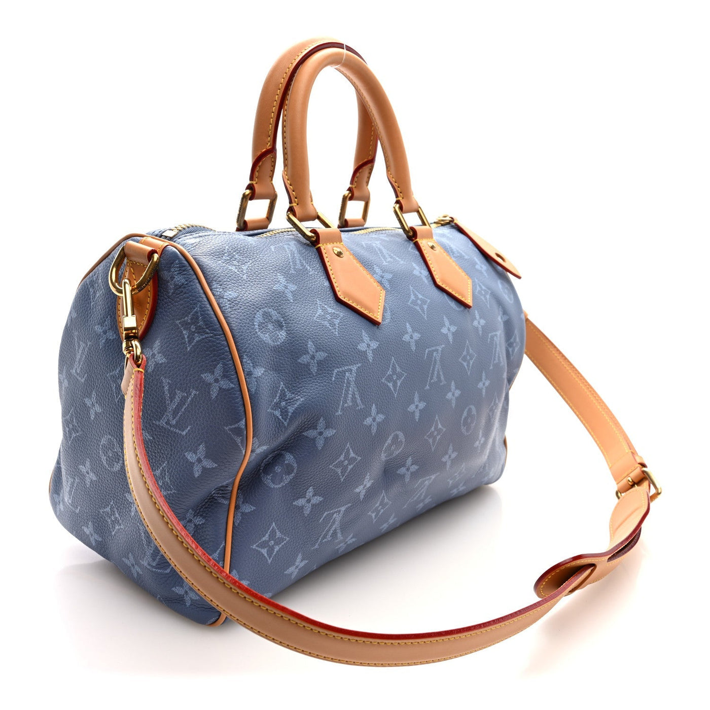 LOUIS VUITTON CALFSKIN MONOGRAM SPEEDY P9 BANDOULIERE 30 SILK BLUE