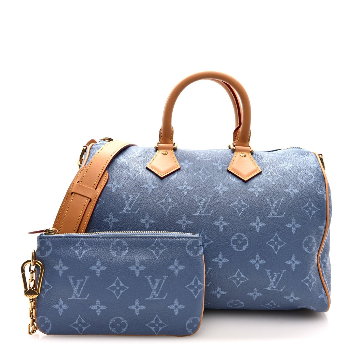 LOUIS VUITTON CALFSKIN MONOGRAM SPEEDY P9 BANDOULIERE 30 SILK BLUE