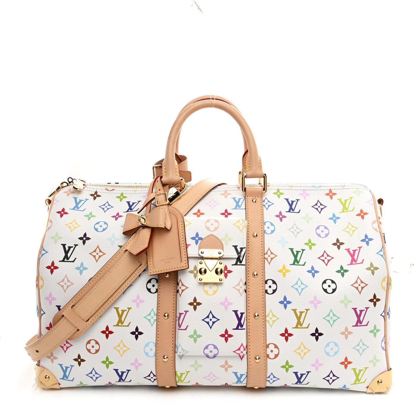 LV X TM MONOGRAM MULTICOLOR KEEPALL BANDOULIERE 45 WHITE
