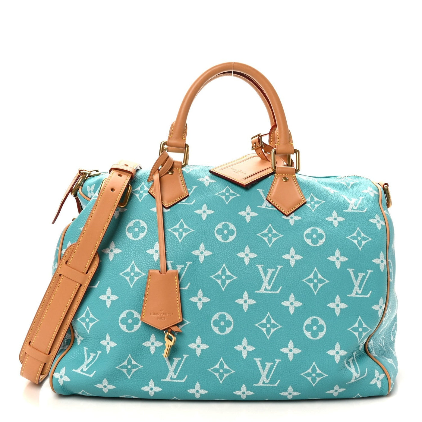 LOUIS VUITTON CALFSKIN MONOGRAM SPEEDY P9 BANDOULIERE 40 TURQUOISE