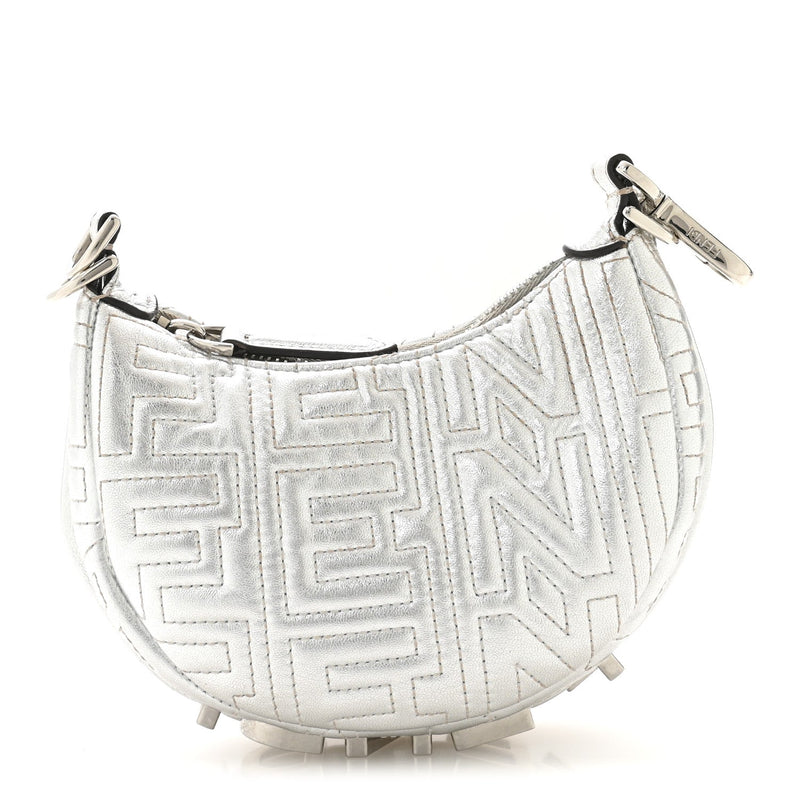 X MARC JACOBS LAMINATED CRAQUELE LAMBSKIN NANO FENDIGRAPHY HOBO CHARM ARGENTO