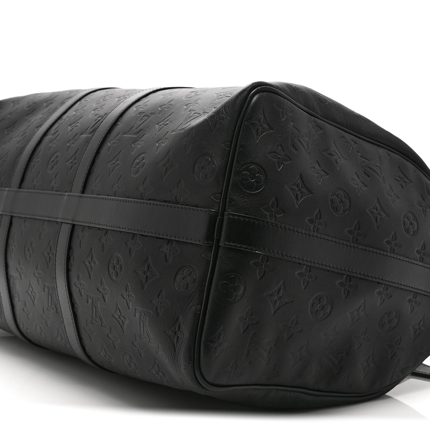 LOUIS VUITTON CALFSKIN SHADOW MONOGRAM KEEPALL BANDOULIERE 50 BLACK