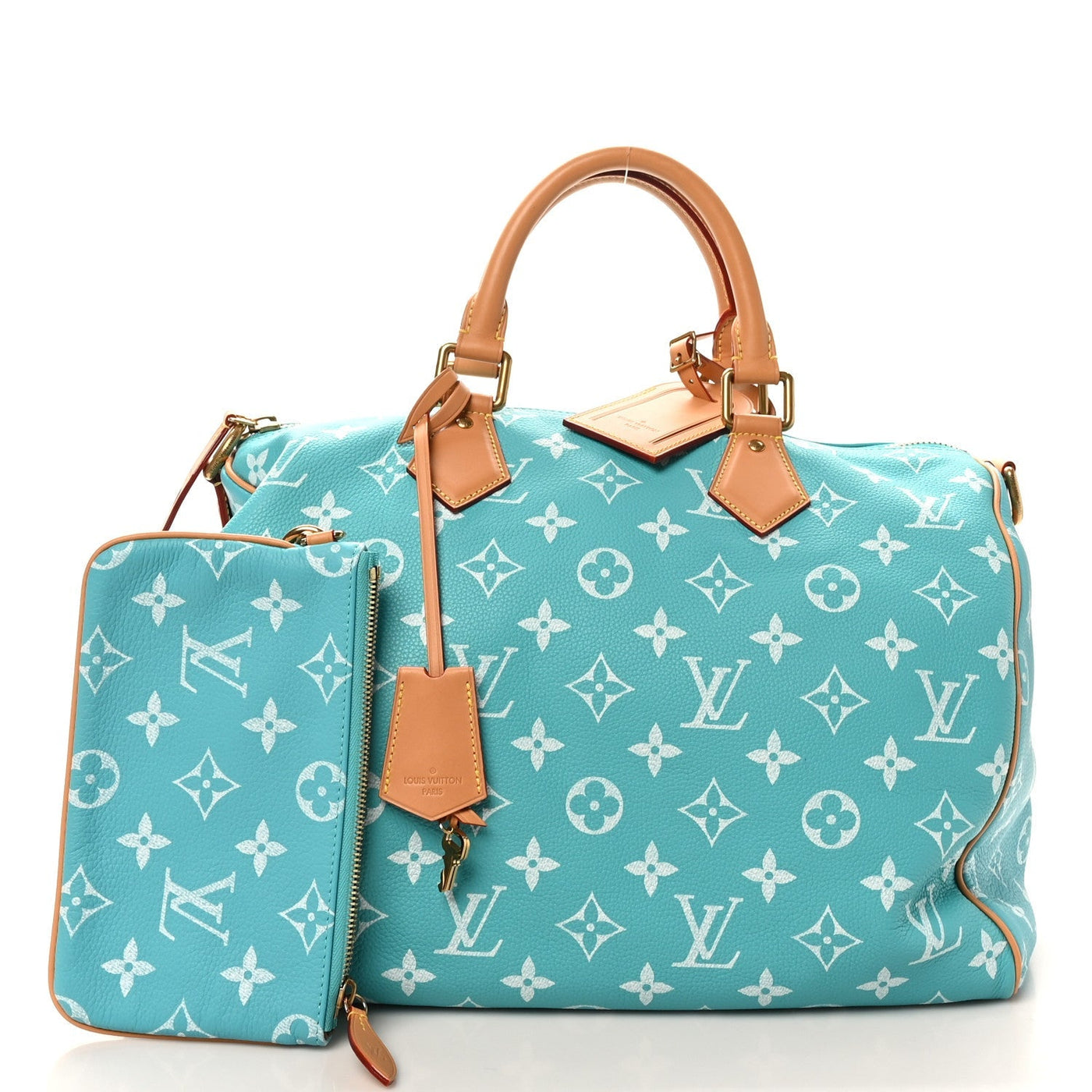 LOUIS VUITTON CALFSKIN MONOGRAM SPEEDY P9 BANDOULIERE 40 TURQUOISE