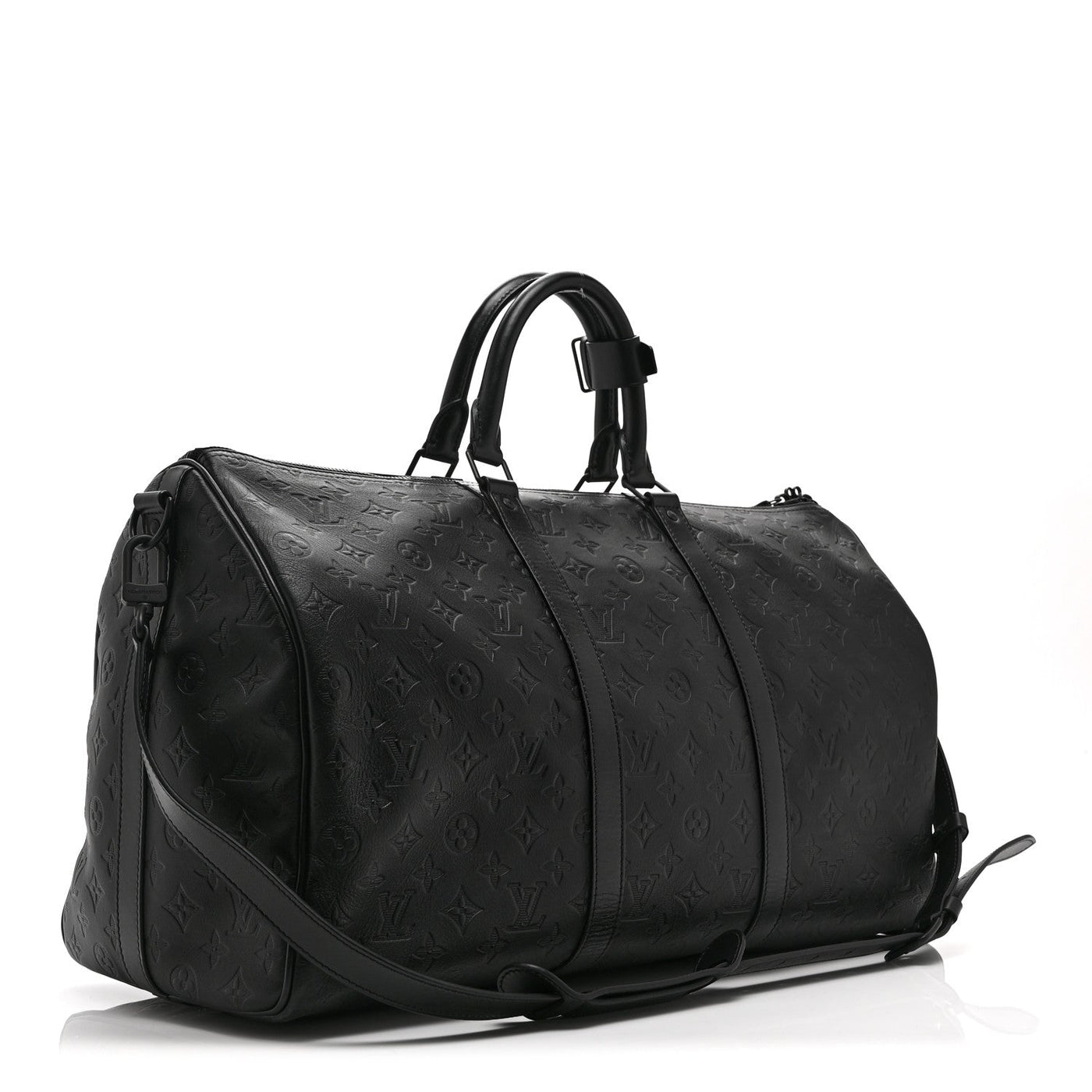 LOUIS VUITTON CALFSKIN SHADOW MONOGRAM KEEPALL BANDOULIERE 50 BLACK