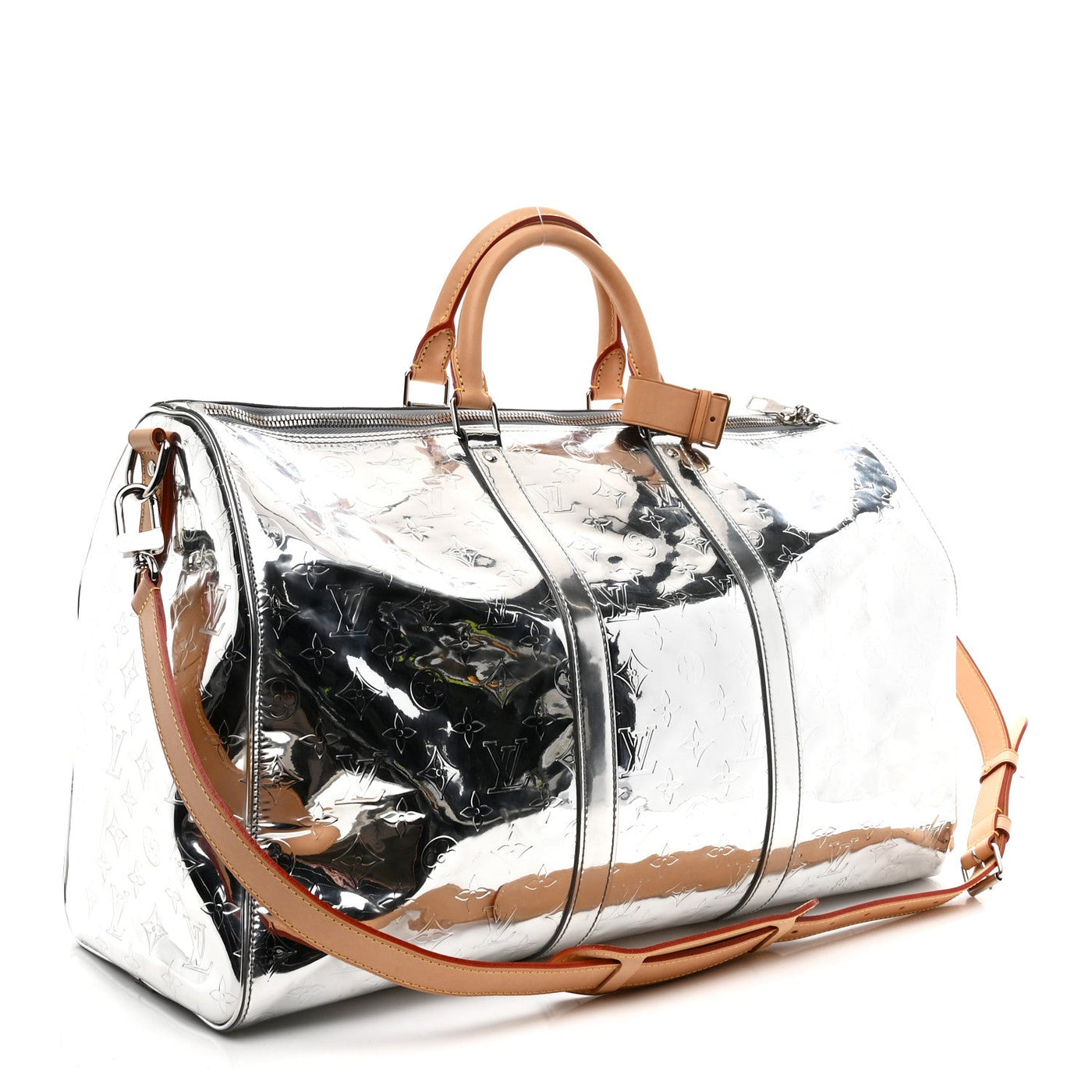 LOUIS VUITTON MONOGRAM MIRROR KEEPALL BANDOULIERE 50 SILVER