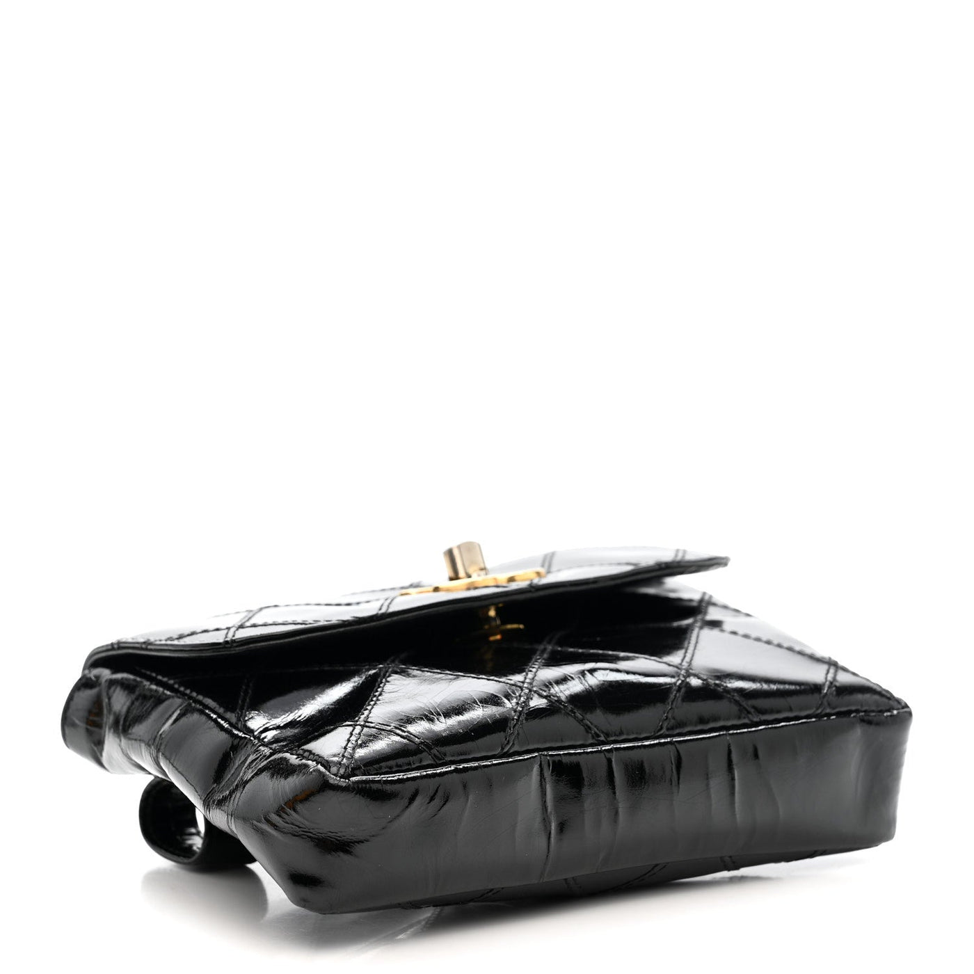 CELINE PATENT FLAP WAIST BELT BAG BLACK