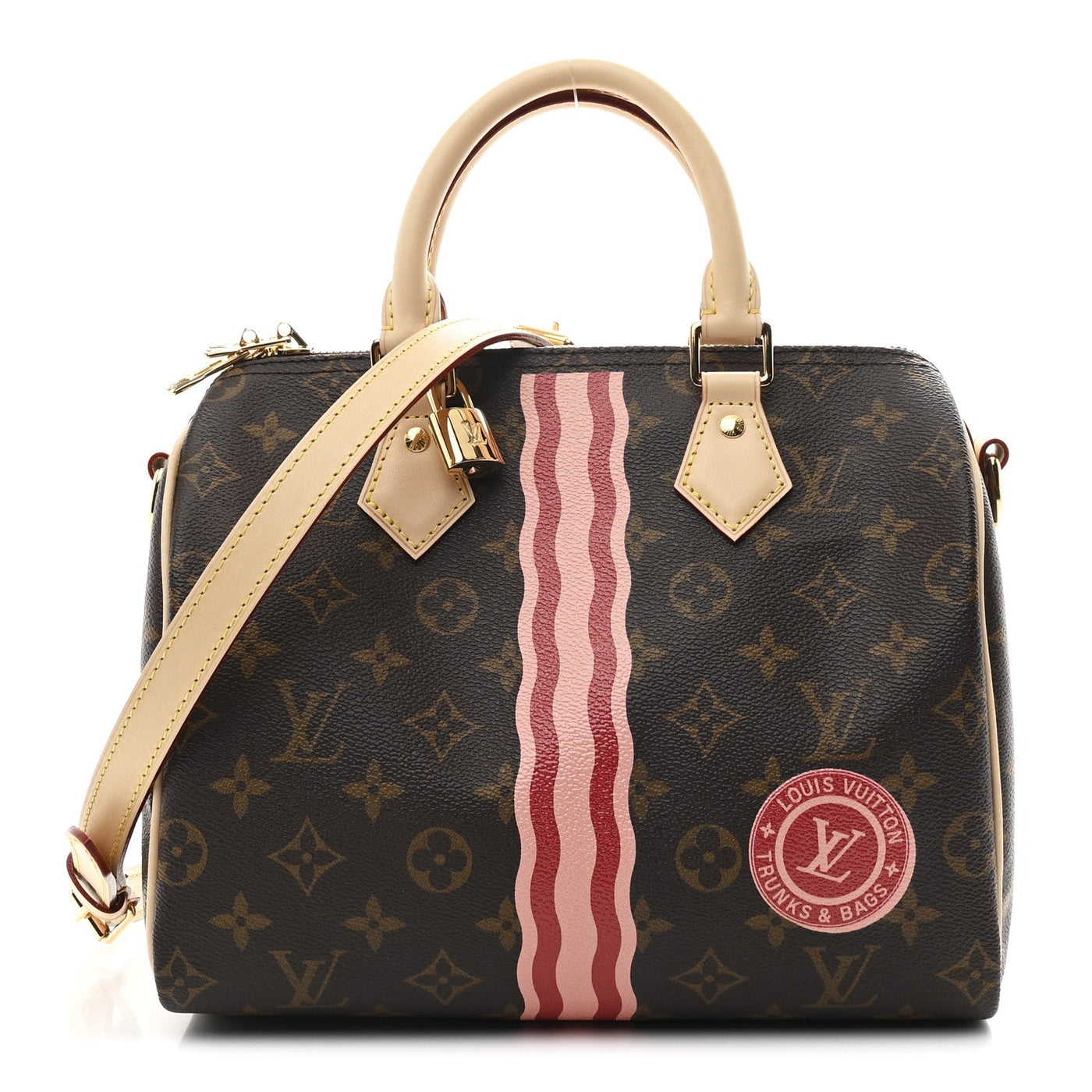 LOUIS VUITTON MON MONOGRAM SPEEDY BANDOULIERE 25 LIGHT PINK SARI RED