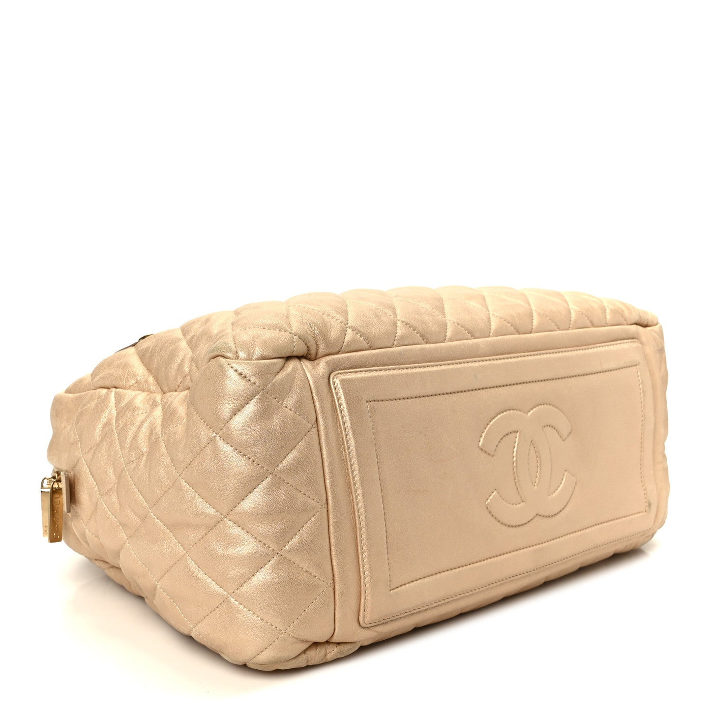 CHANEL METALLIC LAMBSKIN QUILTED COCO COCOON BOWLER LIGHT GOLD