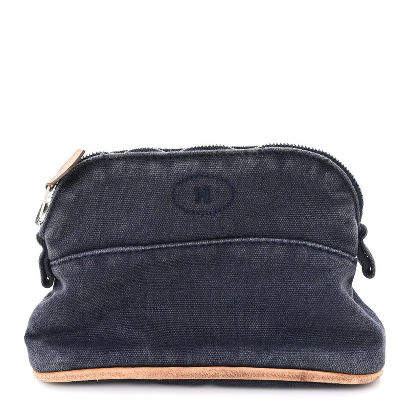 HERMES COTTON CANVAS BOCOTTON CANVAS MINI MINI BOLIDE TRAVEL COSMETIC POUCH BLACK