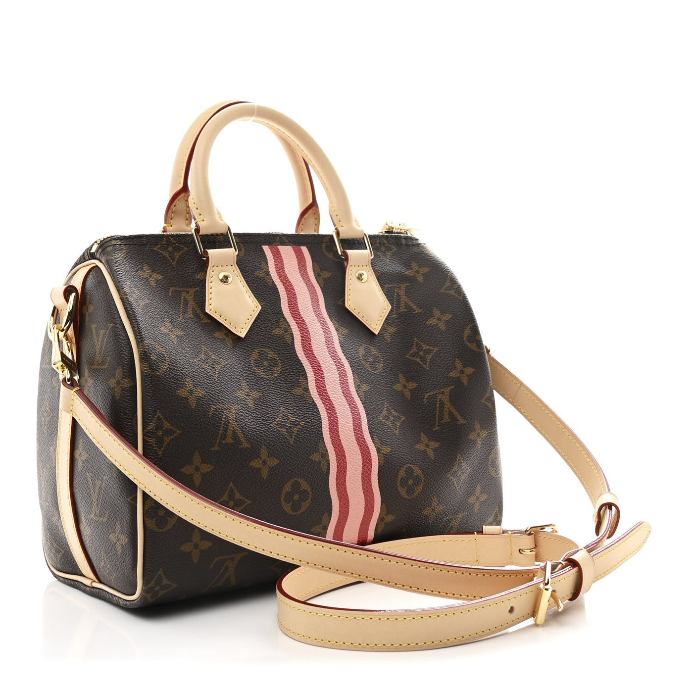 LOUIS VUITTON MON MONOGRAM SPEEDY BANDOULIERE 25 LIGHT PINK SARI RED