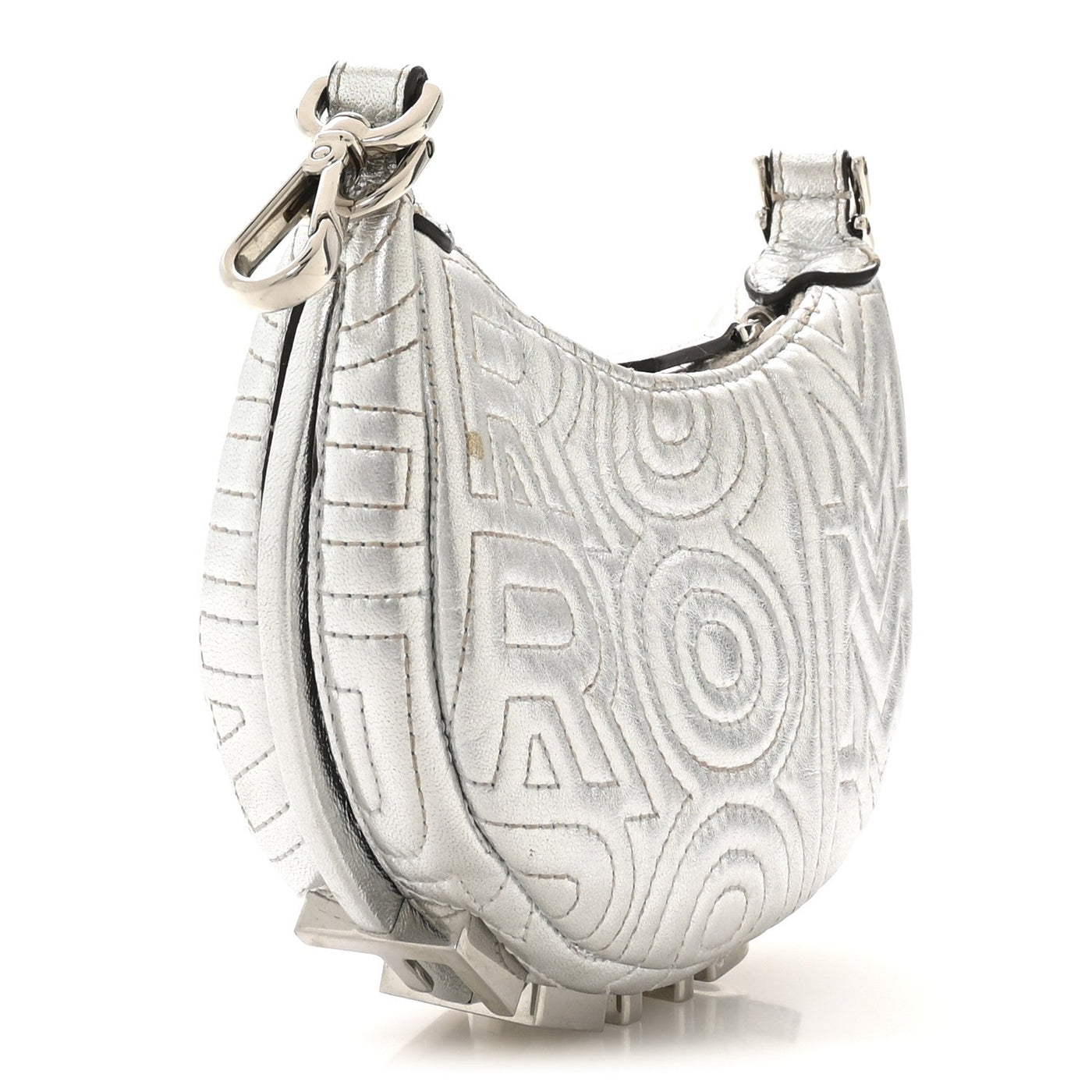 X MARC JACOBS LAMINATED CRAQUELE LAMBSKIN NANO FENDIGRAPHY HOBO CHARM ARGENTO