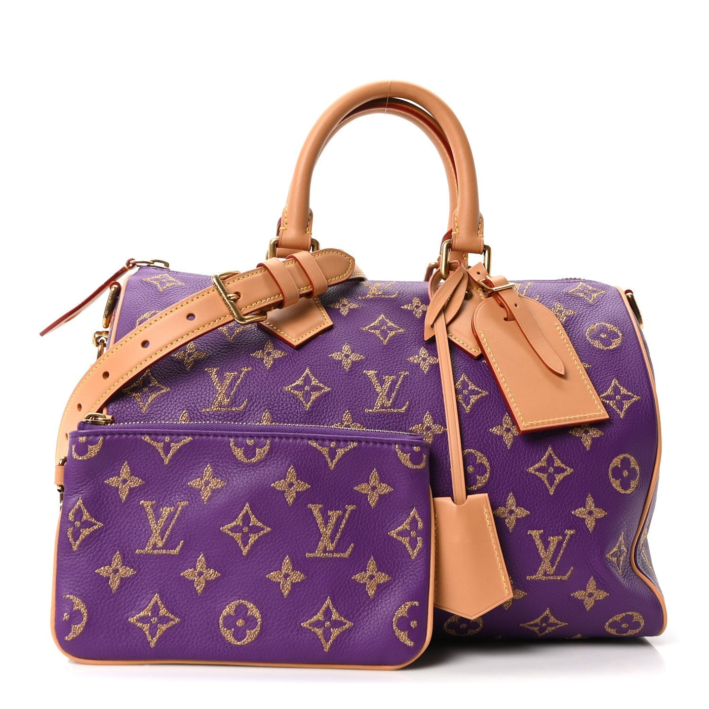 LOUIS VUITTON CALFSKIN EMBROIDERED MONOGRAM SPEEDY P9 BANDOULIERE 30 GOLDEN LOTUS PURPLE