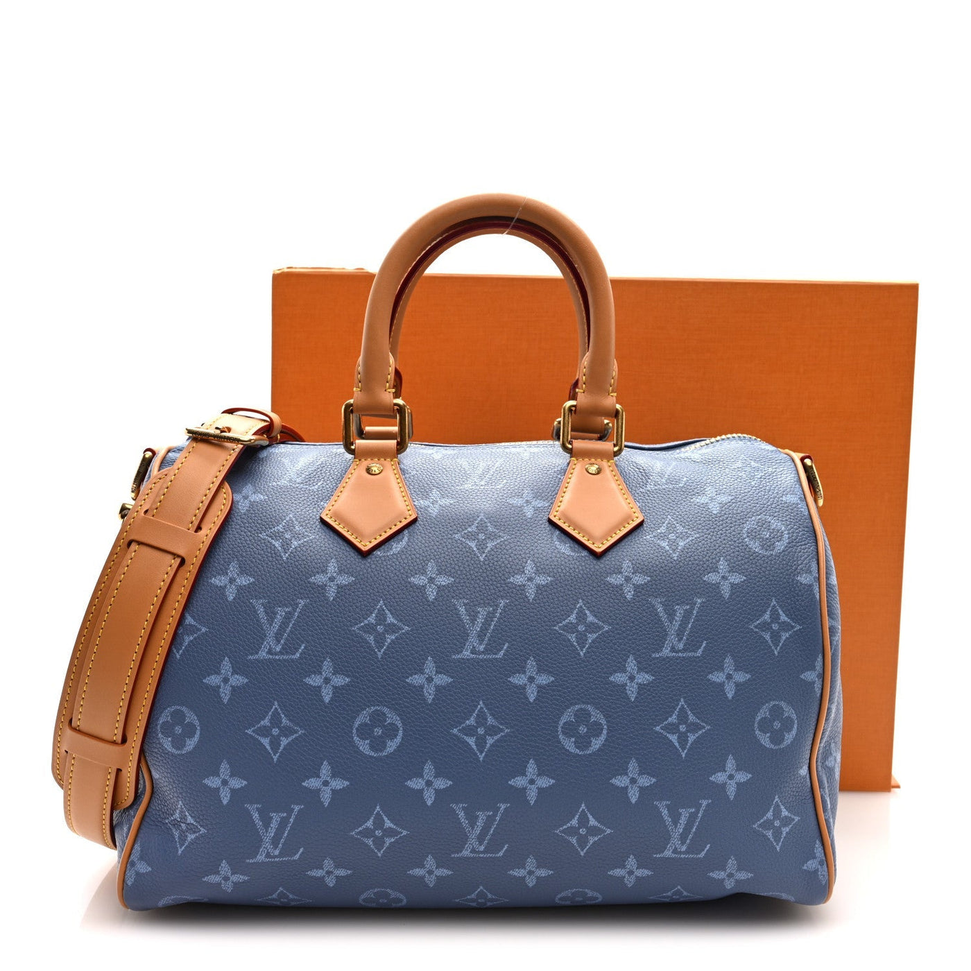 LOUIS VUITTON CALFSKIN MONOGRAM SPEEDY P9 BANDOULIERE 30 SILK BLUE