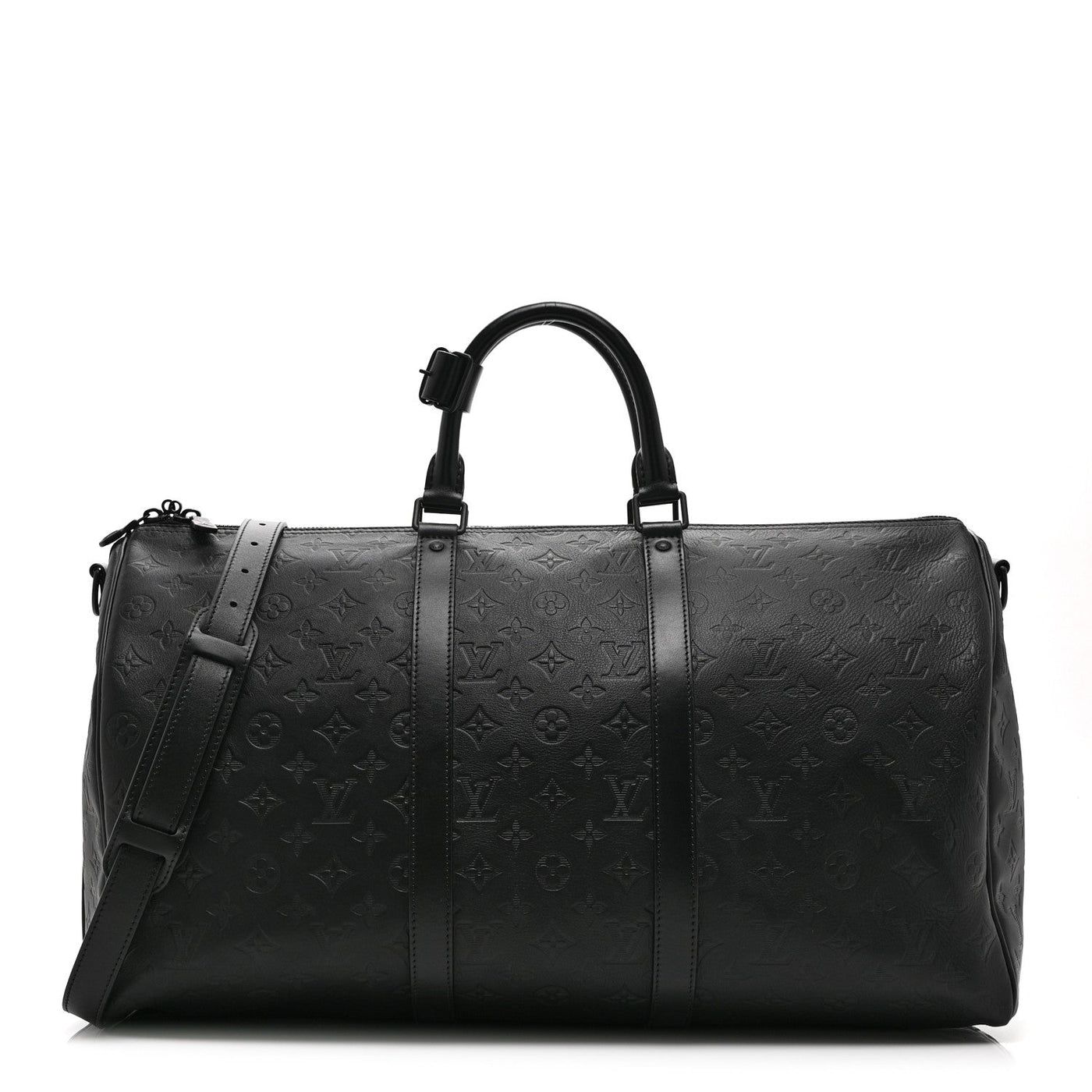 LOUIS VUITTON CALFSKIN SHADOW MONOGRAM KEEPALL BANDOULIERE 50 BLACK