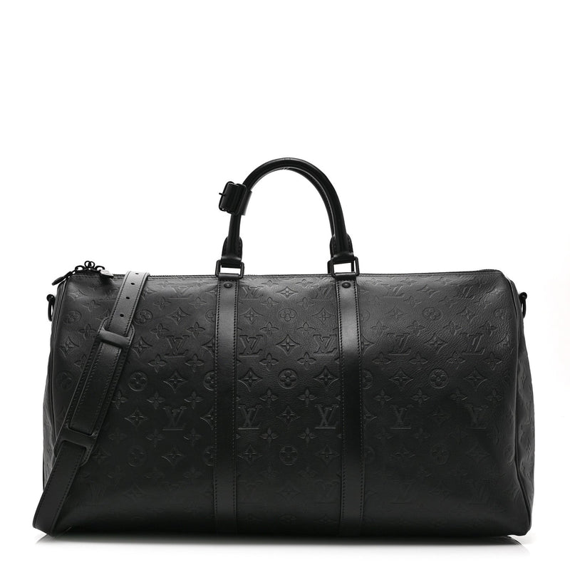 LOUIS VUITTON CALFSKIN SHADOW MONOGRAM KEEPALL BANDOULIERE 50 BLACK