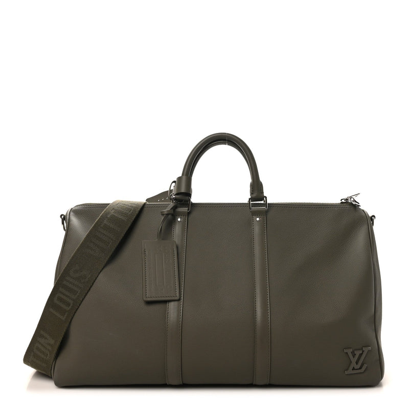 LOUIS VUITTON GRAINED CALFSKIN AEROGRAM KEEPALL BANDOULIERE 50 KHAKI
