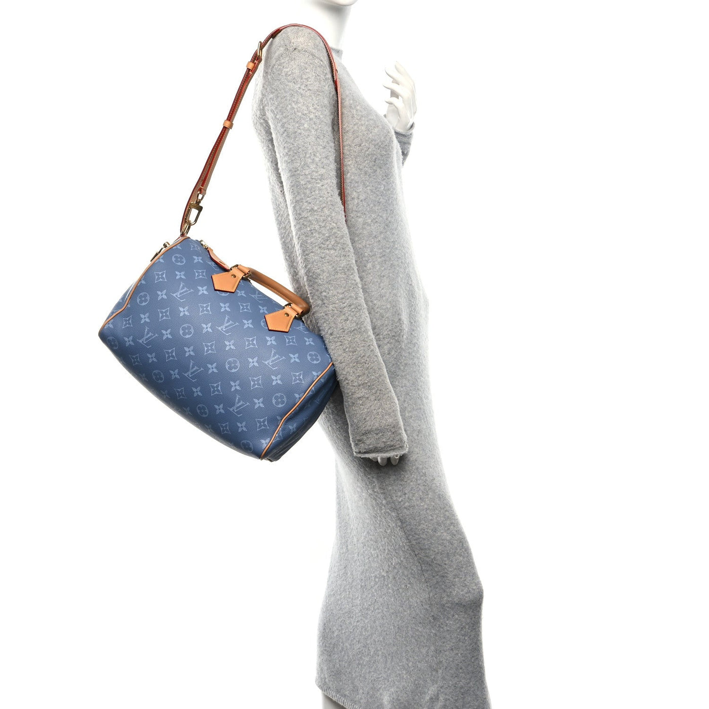 LOUIS VUITTON CALFSKIN MONOGRAM SPEEDY P9 BANDOULIERE 30 SILK BLUE