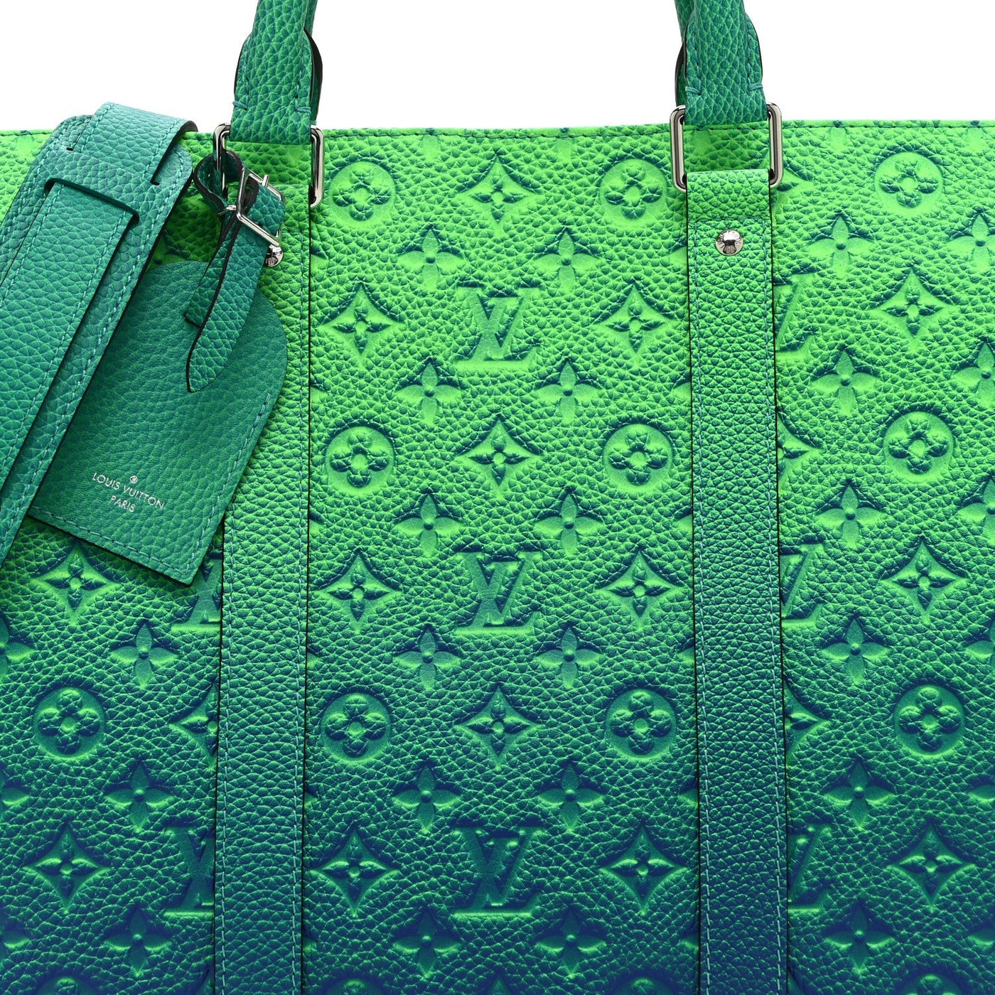 LOUIS VUITTON TAURILLON ILLUSION KEEPALL TOTE BLEU VERT