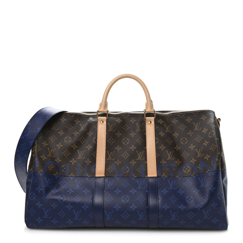 LOUIS VUITTON MONOGRAM SPLIT KEEPALL BANDOULIERE 50 PACIFIC BLUE