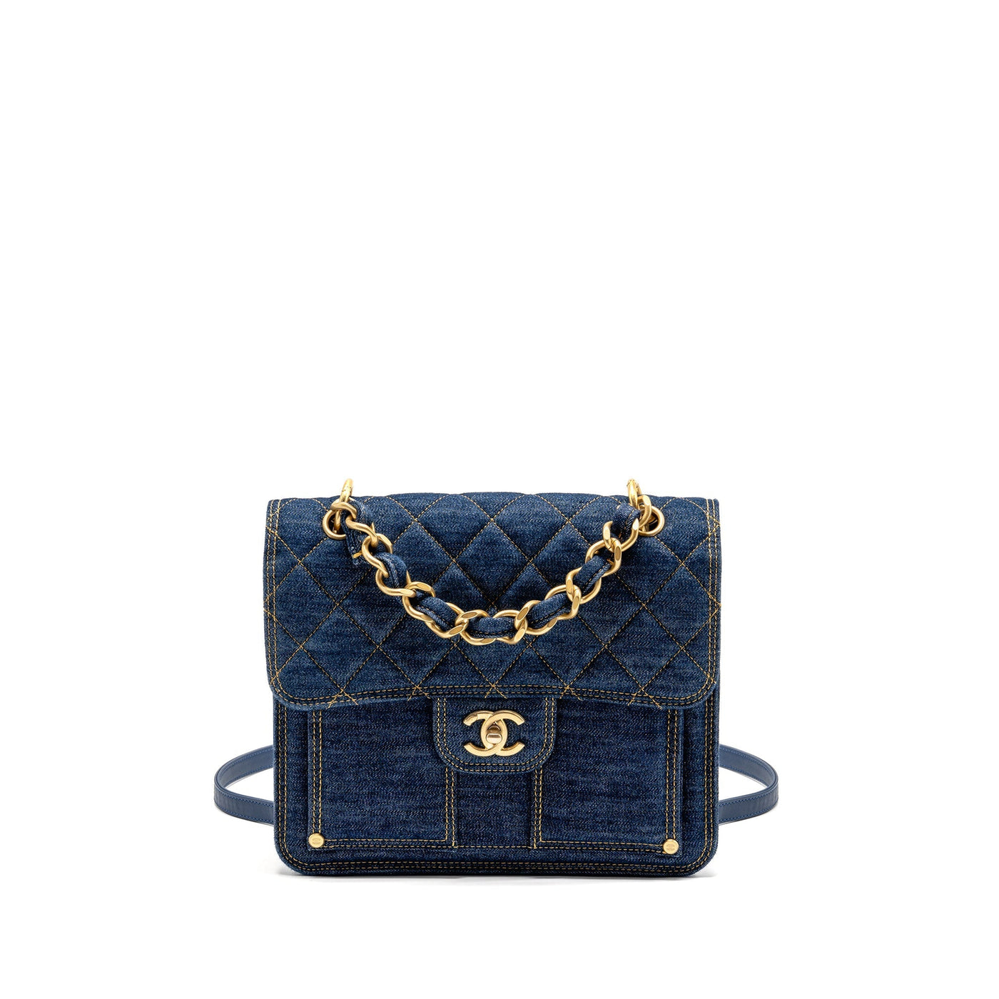 CHANEL 23S FLAP BACKPACK DENIM BLUE GHW (MICROCHIP)