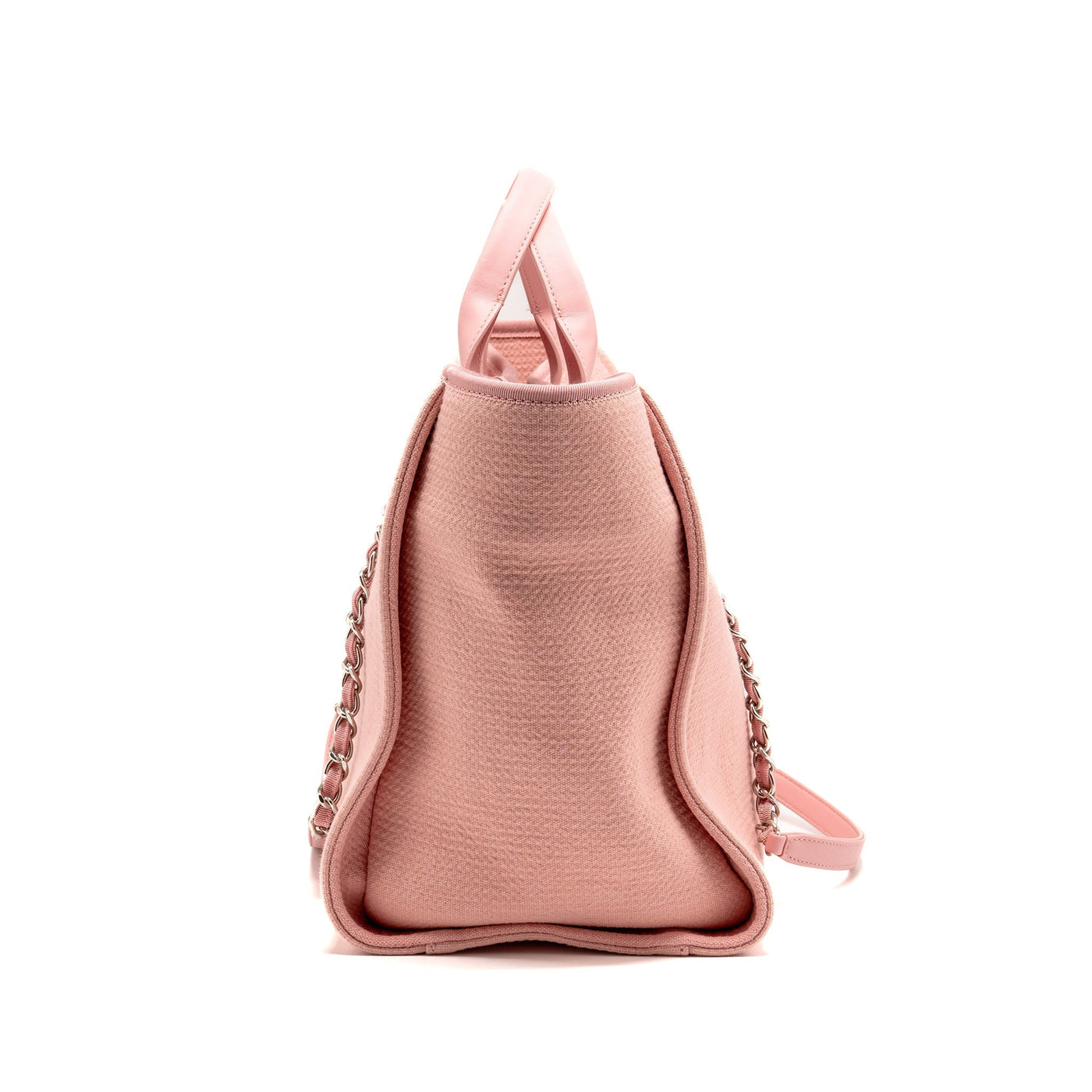 CHANEL DEAUVILLE TOTE BAG CANVAS/LEATHER PINK/WHITE SHW (MICROCHIP)