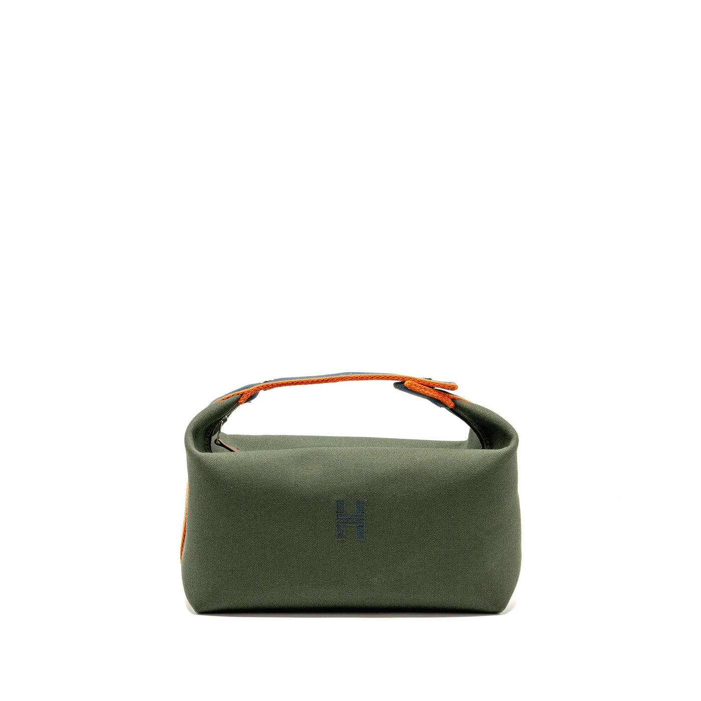 HERMES BRIDE-A-BRAC CASE LARGE MODEL CANVAS DARK GREEN/DARK BLUE/ORANGE SHW