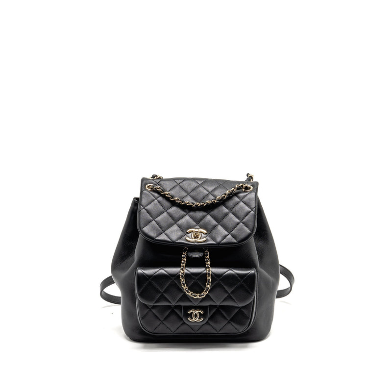 CHANEL LARGE DUMA BACKPACK CALFSKIN BLACK LGHW (MICROCHIP)