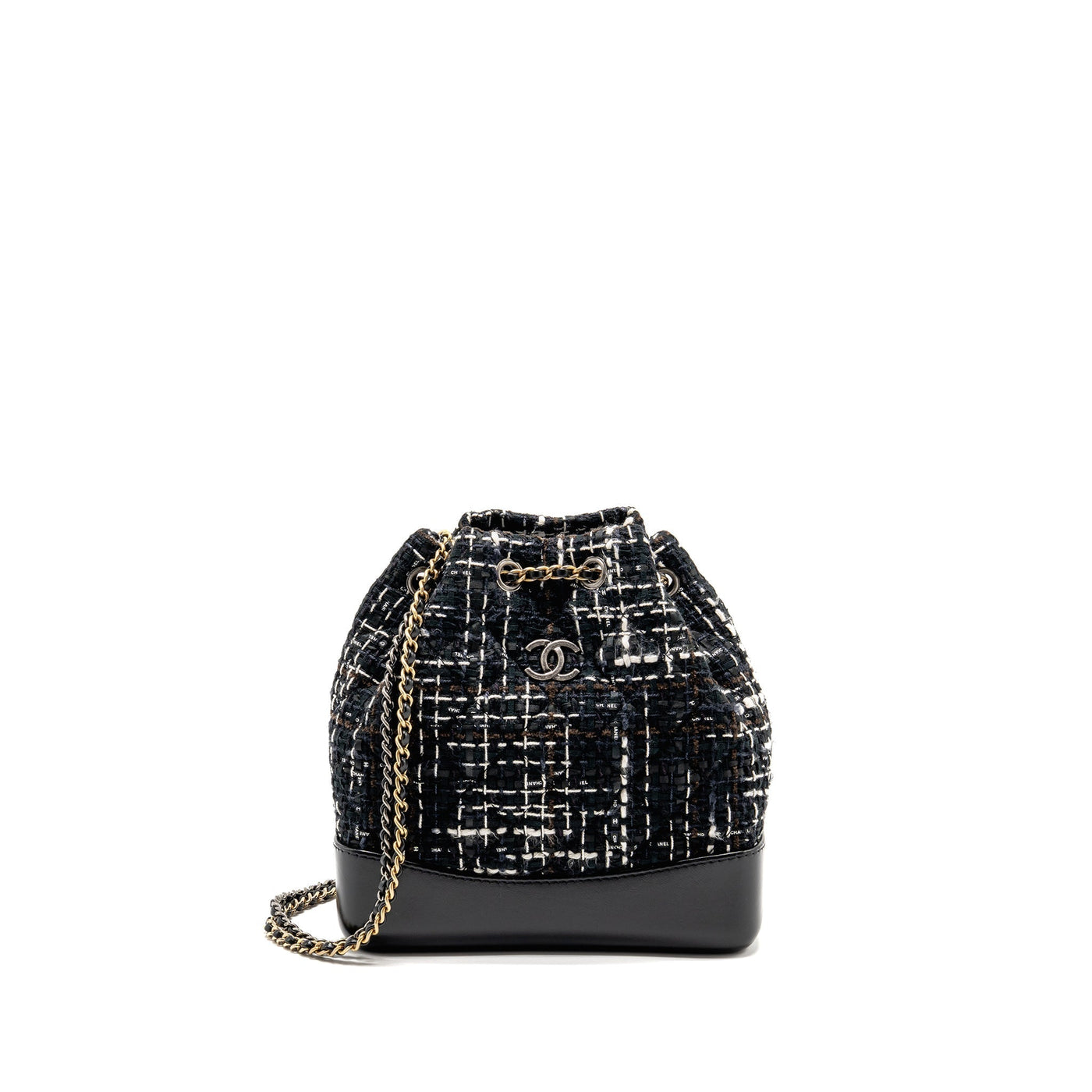 CHANEL SMALL GABRIELLE TWEED BACKPACK BLACK/WHITE/BROWN MULTICOLOUR HARDWARE
