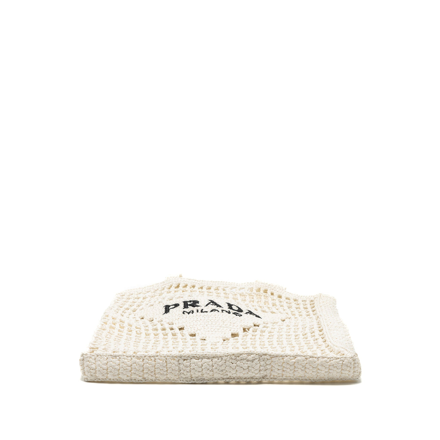 PRADA CROCHET TOTE BAG RAFFIA WHITE
