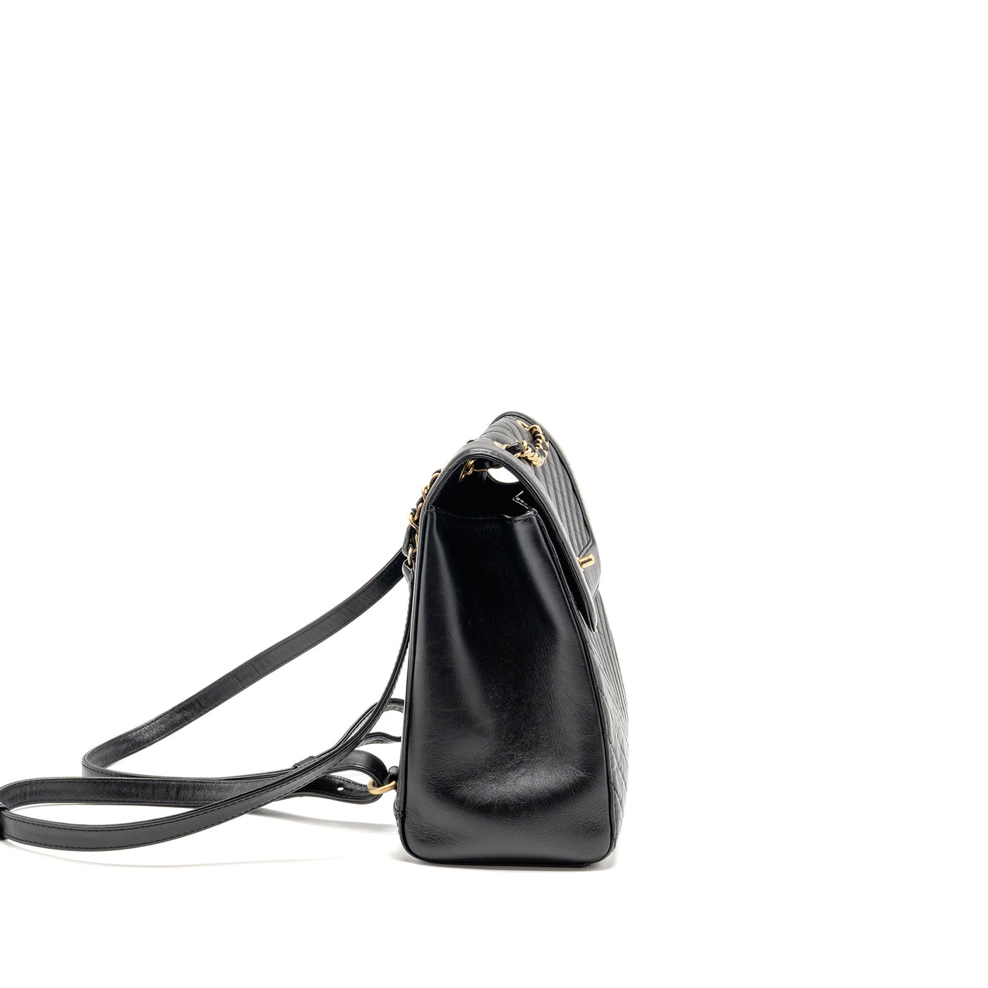 CHANEL CHEVRON FRAME QUILTED BACKPACK AGED CALFSKIN BLACK GHW