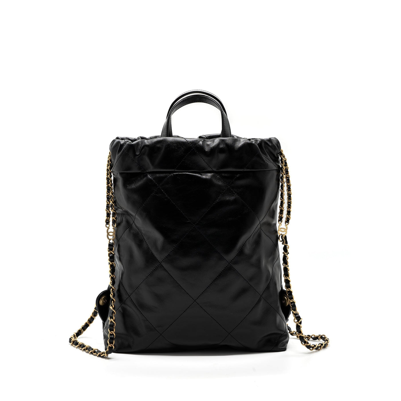 CHANEL 22 BACKPACK SHINY CALFSKIN BLACK GHW(MICROCHIP)