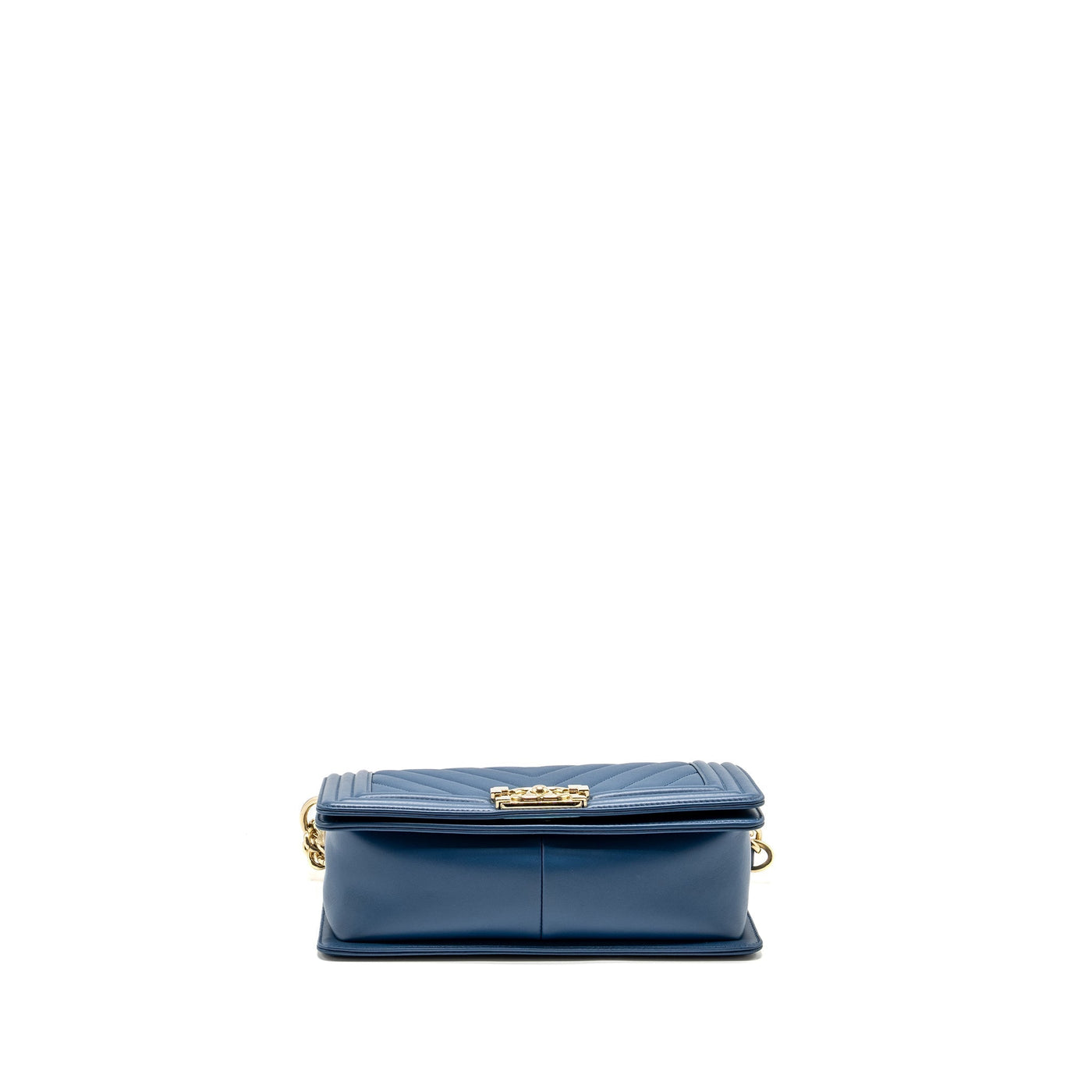 CHANEL MEDIUM CHEVRON BOY BAG CALFSKIN BLUE GHW