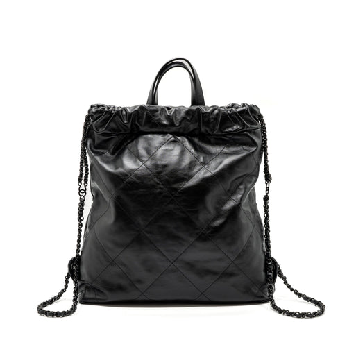 CHANEL 22 BACKPACK CALFSKIN SO BLACK / BLACK HARDWARE (MICROCHIP)